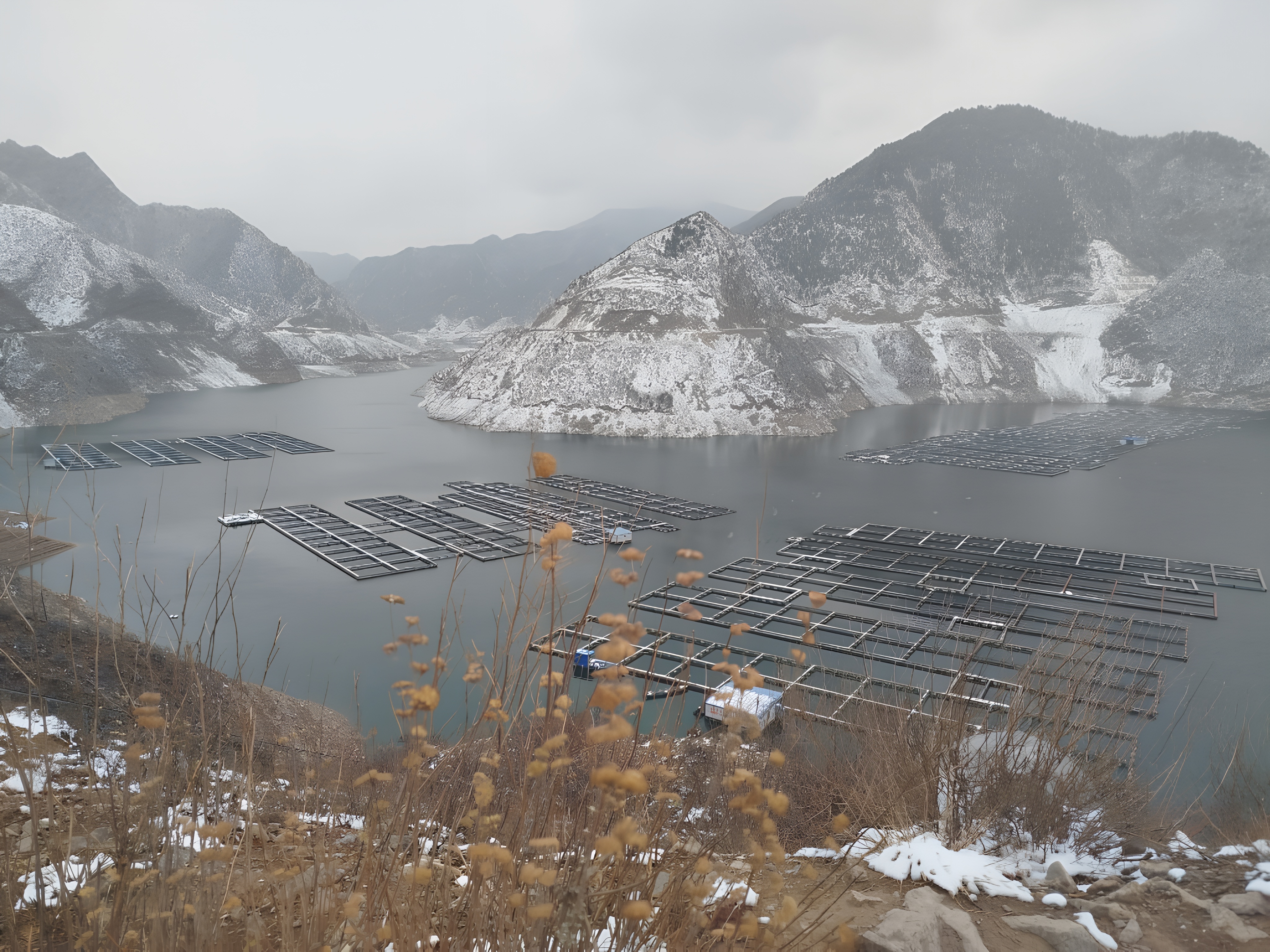 雪山湖面網箱養殖基地全景