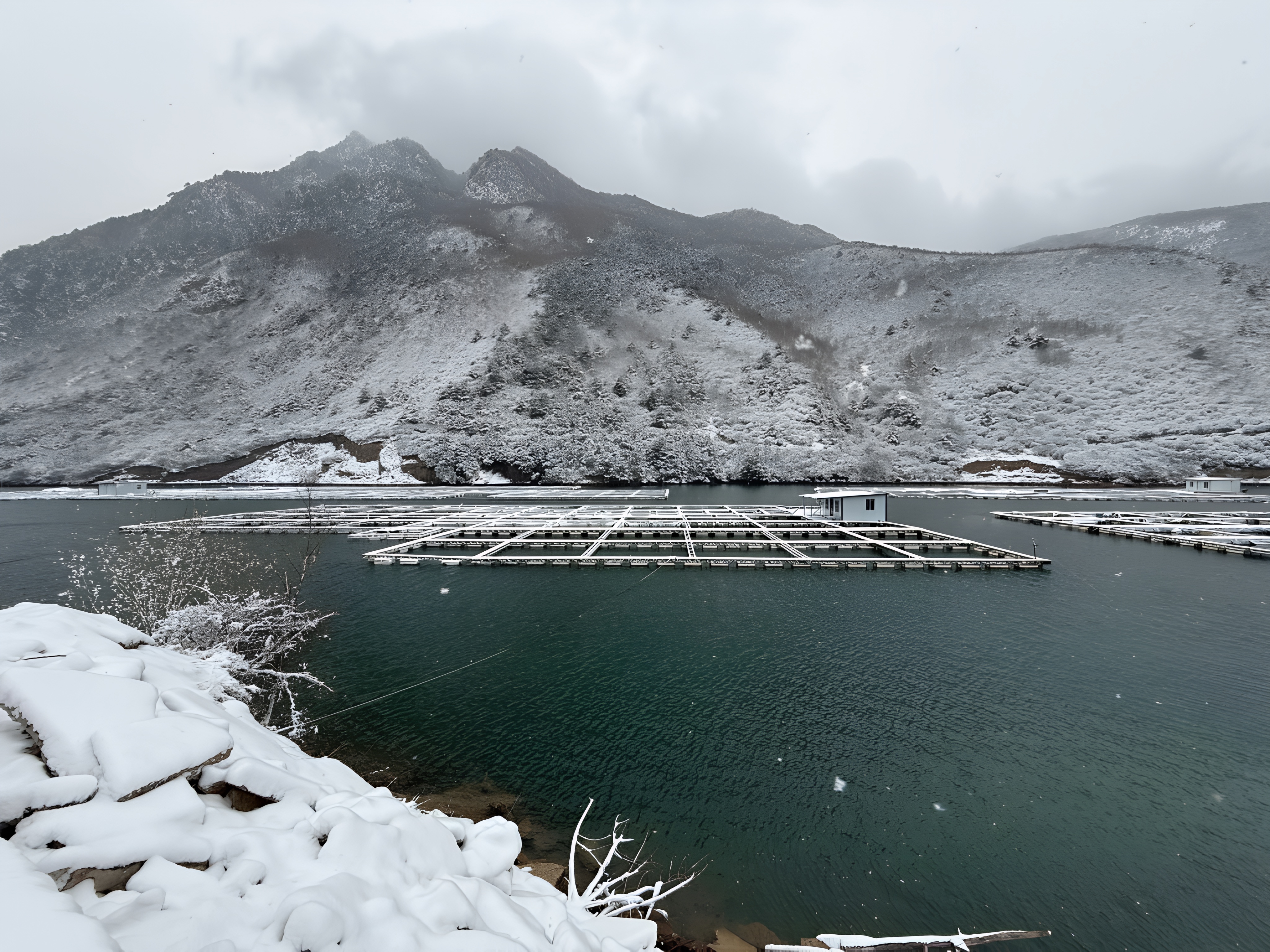 養殖基地雪山湖景